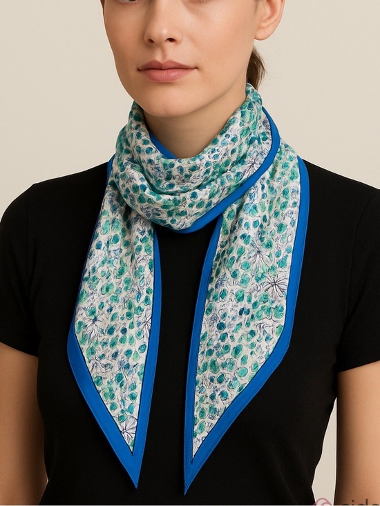 Vera Neumann Accessories - Vintage VERA NEUMANN silk scarf pointed ends blue green white floral 6.5” x 65”